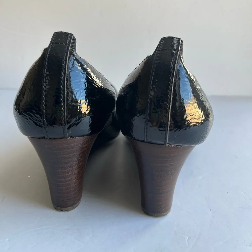 Tory Burch Caroline Black Patent Leather Wedges Size 9 Medium